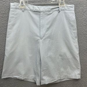 Greg Norman White Blue Seersucker Bermuda Beach Golf Shorts Mens Size 34